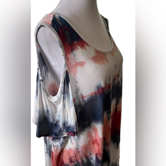 NWT LANE BRYANT Blue & Pink Tie Dye Cold Shoulder Blouse With Tie Back 18/20 2x - Picture 3 of 6